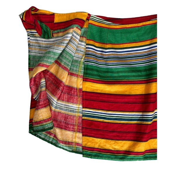 Vintage Eddie Bauer Wrap Mini Skirt Linen Red Orange Green Stripe Size 4 Western - Picture 7 of 13